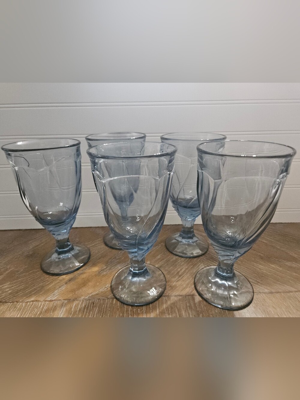 Set of 5 Vintage Noritake Light Blue Sweet Swirl Iced Tea Glass Goblets 7.5”